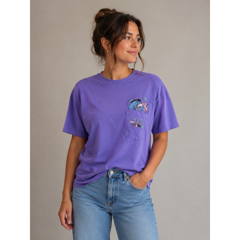 Vintage Disney Single Stitch Eeyore Piglet Purple T-Shirt Sz S embroidered
